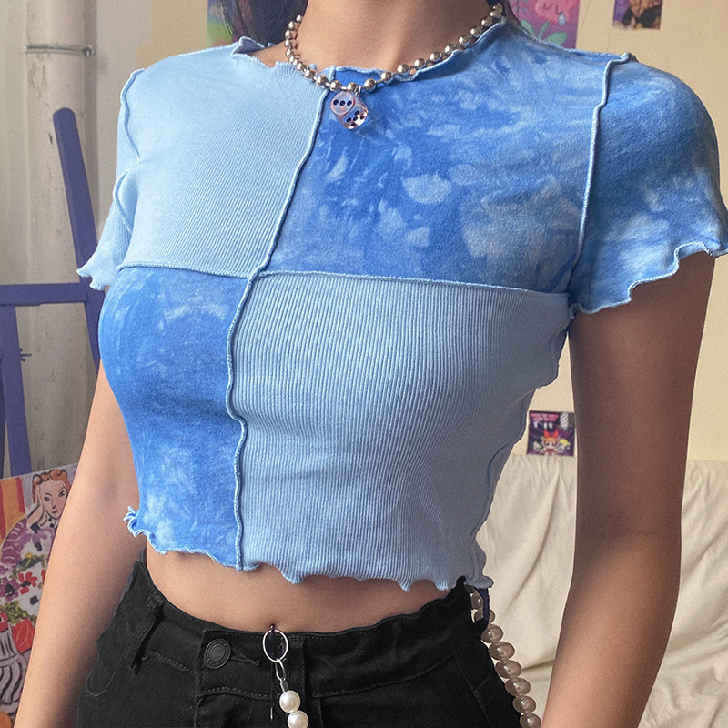 Tie Dye Crop Top With Sequin Patchwork