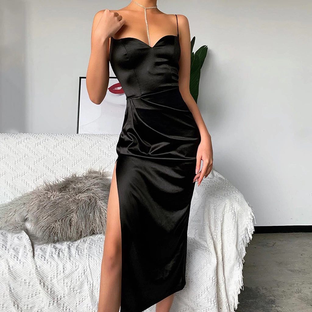 Black Low V-neck Long Dress