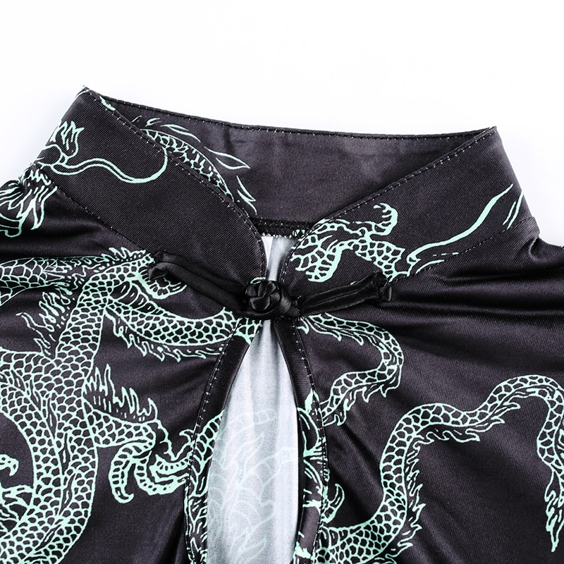 Oriental Style Dragon Print Summer Dress