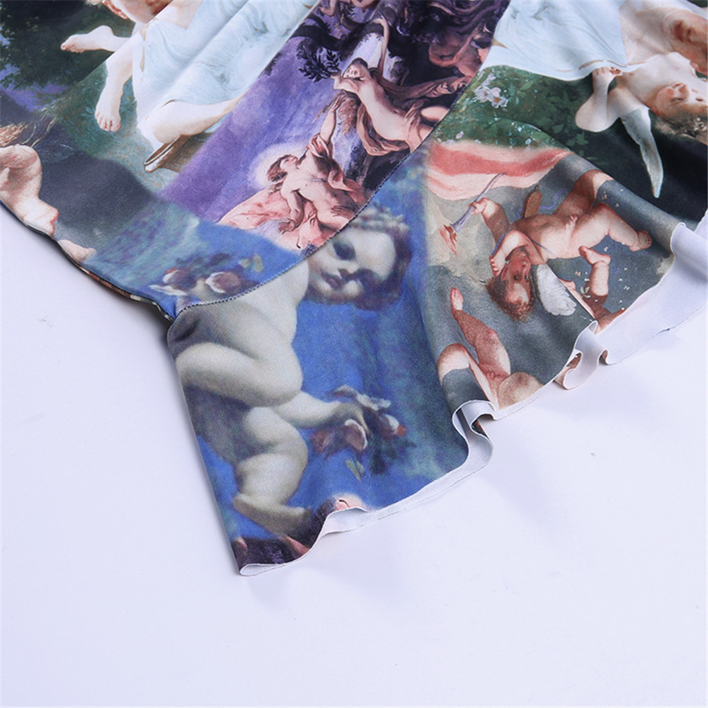 Sleeveless Art Angel Print Sling Dress