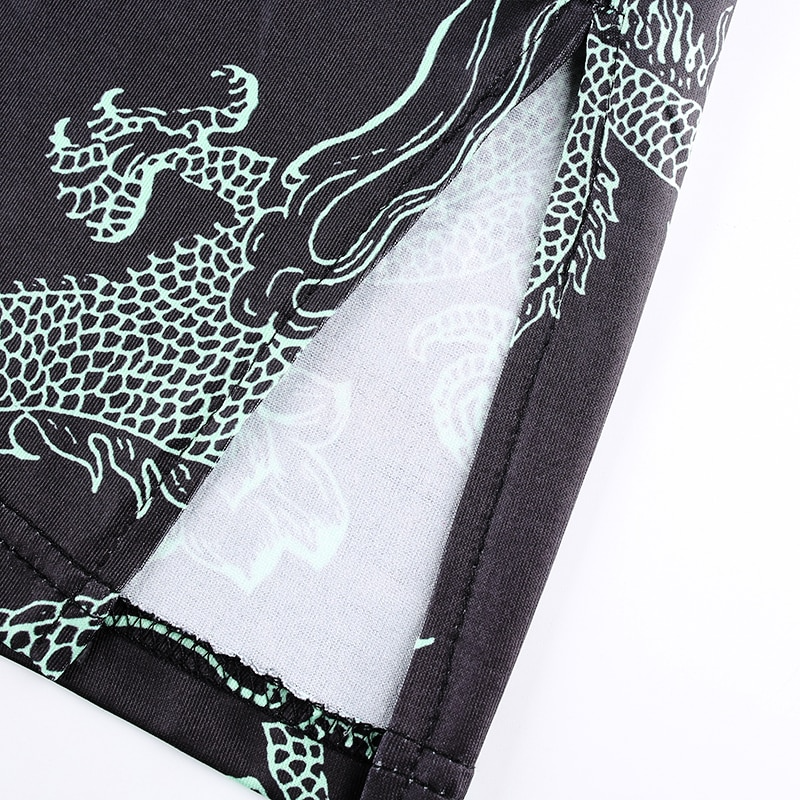 Oriental Style Dragon Print Summer Dress