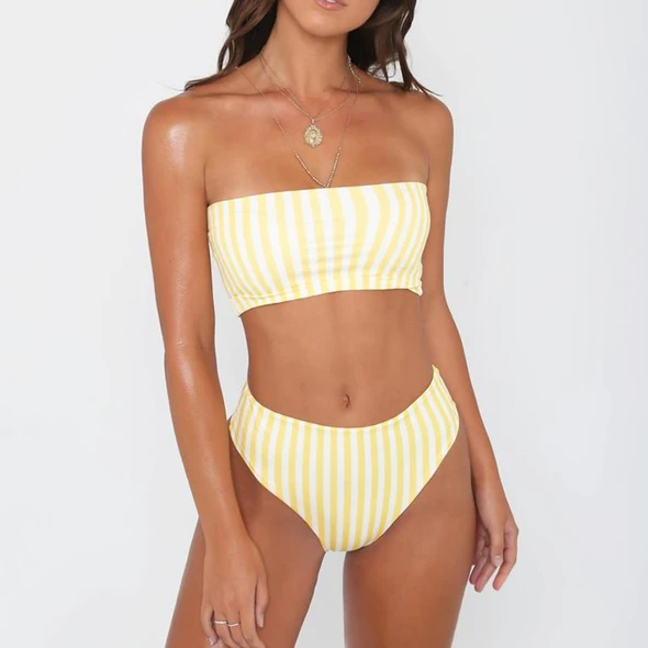 Yellow Stripe Bandeau Bikini