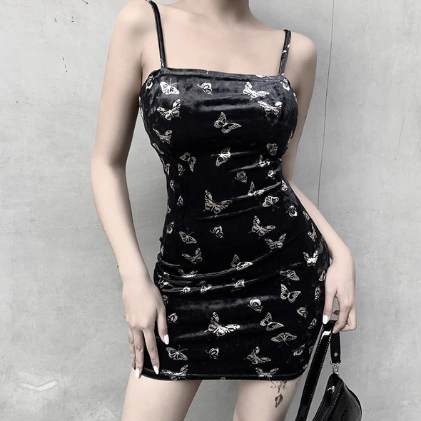 Butterfly Pattern Spaghetti Strap Mini Dress