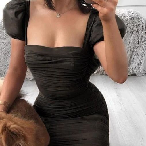Puff Sleeve Mesh Mini Dress