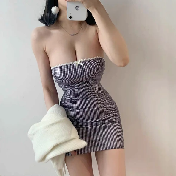 Plaid Off Shoulder Dress